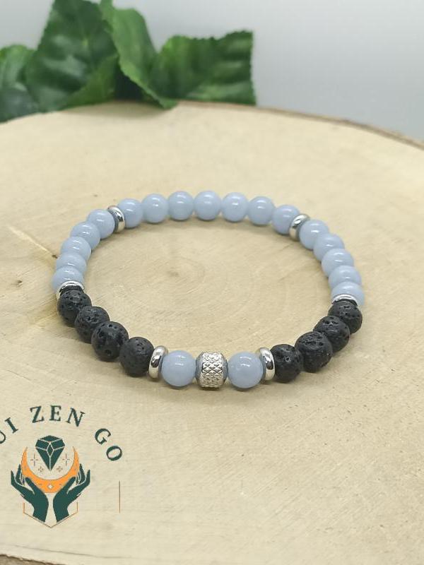 Bracelet angelite et pierre de lave tiago 6 mm 1 