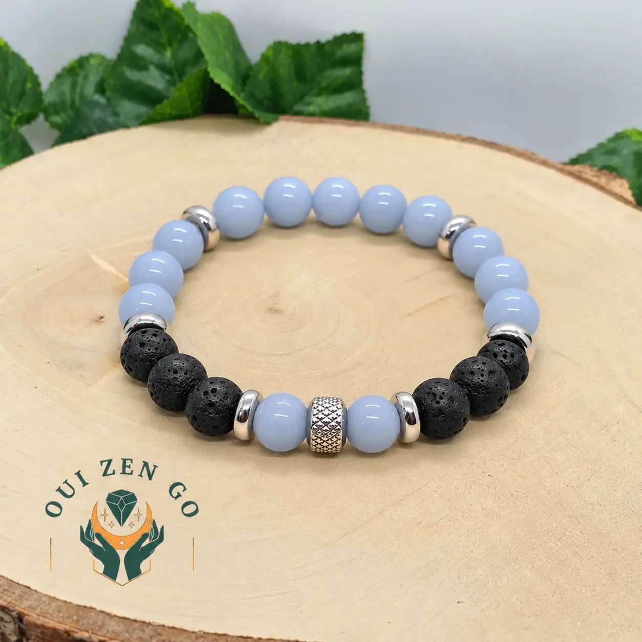 Bracelet homme en angélite et pierre de lave, collection Tiago