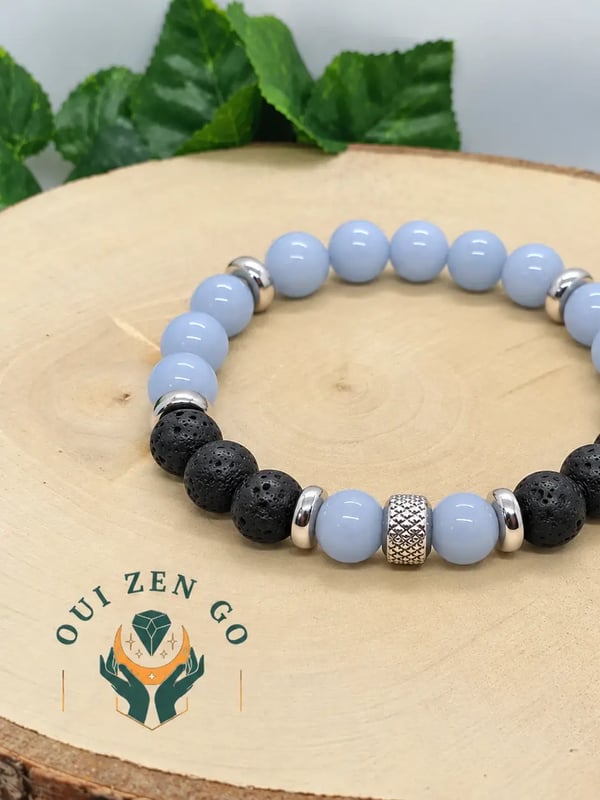 Bracelet angelite et pierre de lave tiago 8 mm