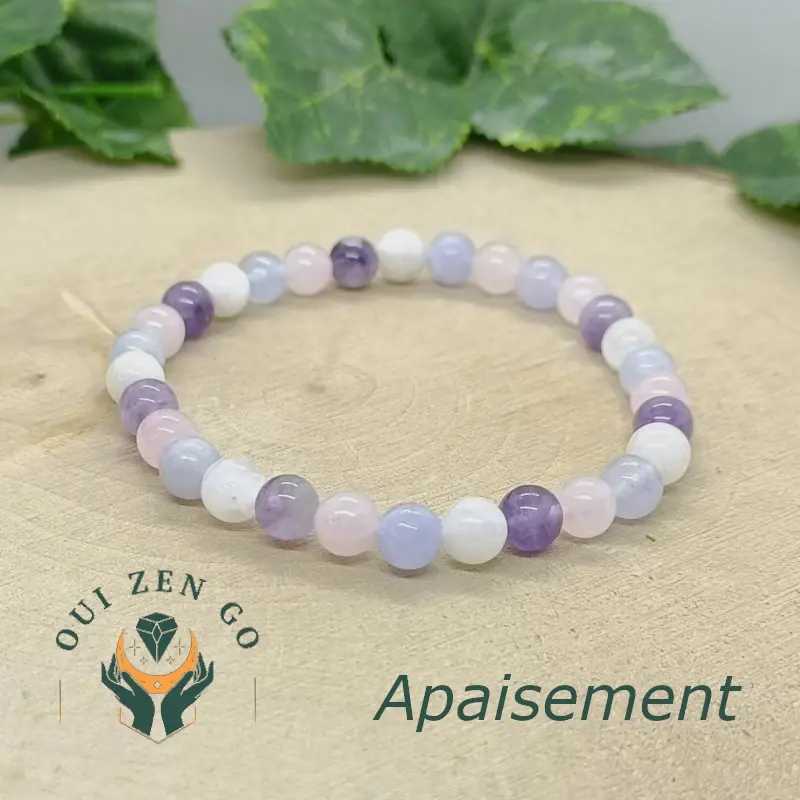 Bracelet apaisement : améthyste, pierre de lune, aigue marine et quartz rose