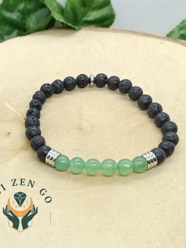 Bracelet aventurine et pierre de lave colonne 6 mm 6