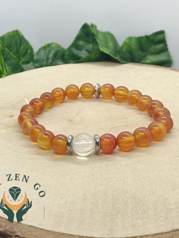 Bracelet cornaline et cristal de roche celestre 3