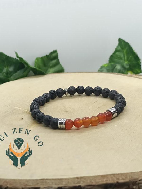 Bracelet cornaline et pierre de lave colonne 6 mm 1