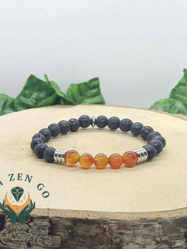 Bracelet cornaline et pierre de lave colonne 8 mm 2