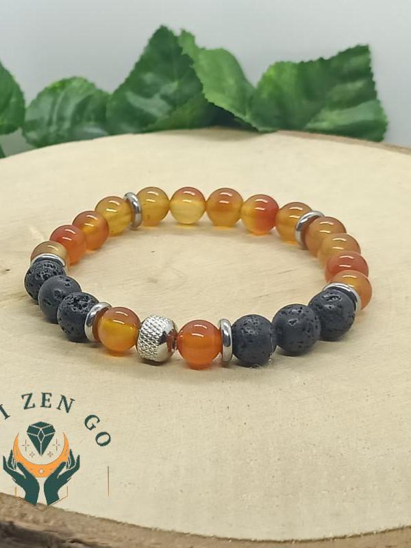 Bracelet cornaline et pierre de lave tiago 8 mm 2