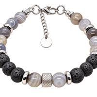Bracelet en agate botswana et pierre lave noire