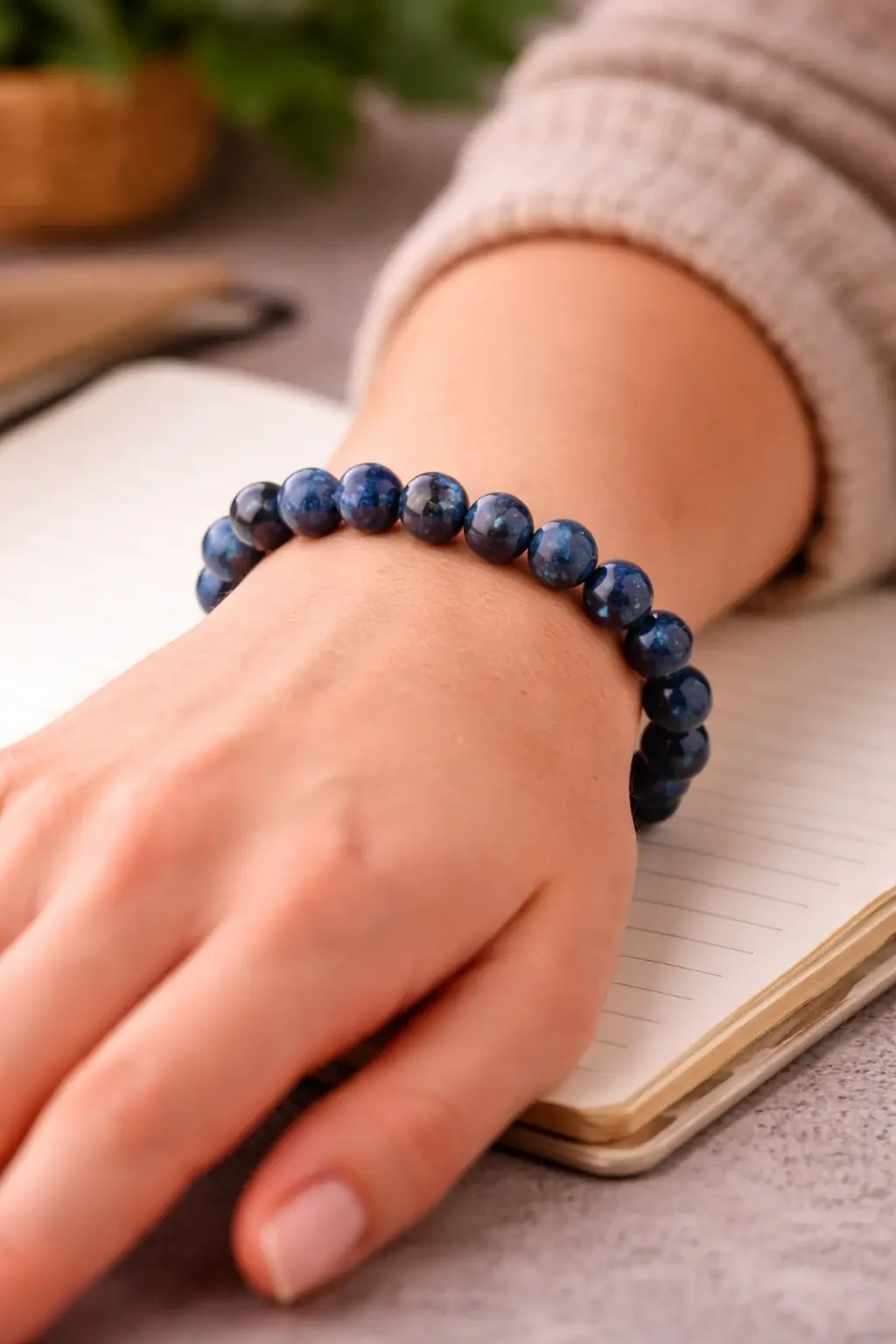 bracelet azurite pierre naturelle porté au poignet