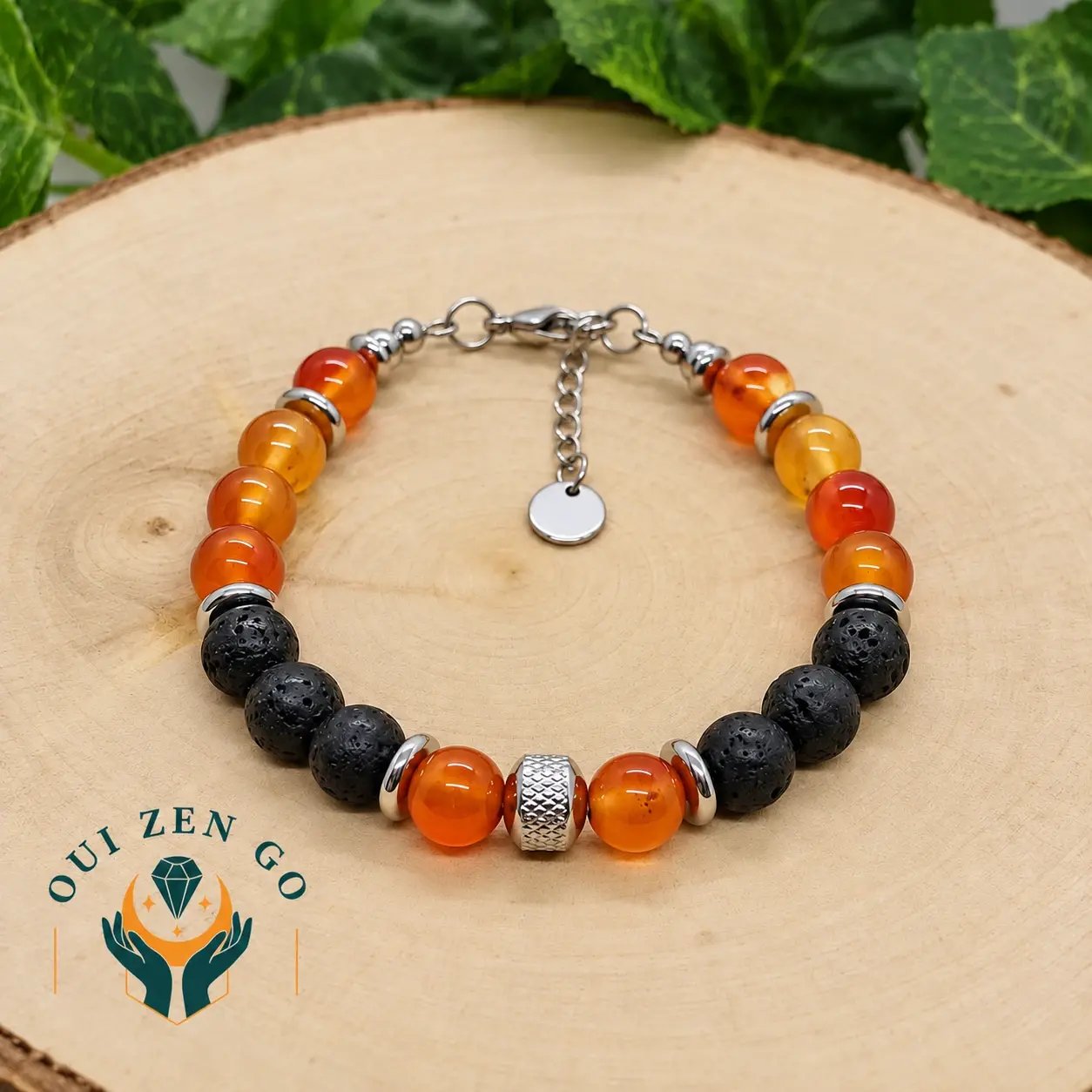 Bracelet homme en Cornaline et pierre de lave, collection Atlas