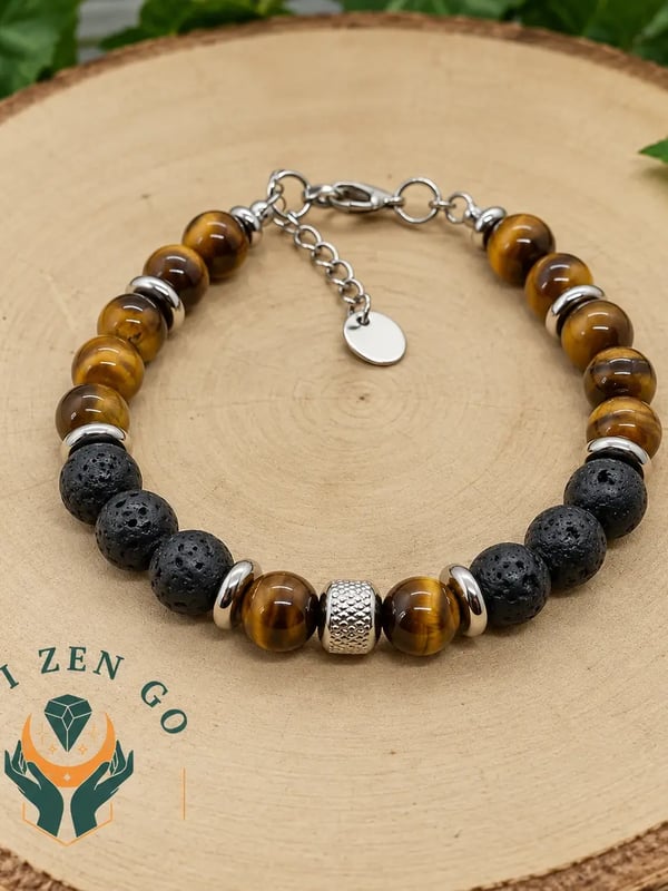 Bracelet en il de tigre et lave noire