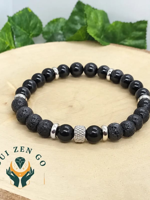 Bracelet en perles de lave et onyx