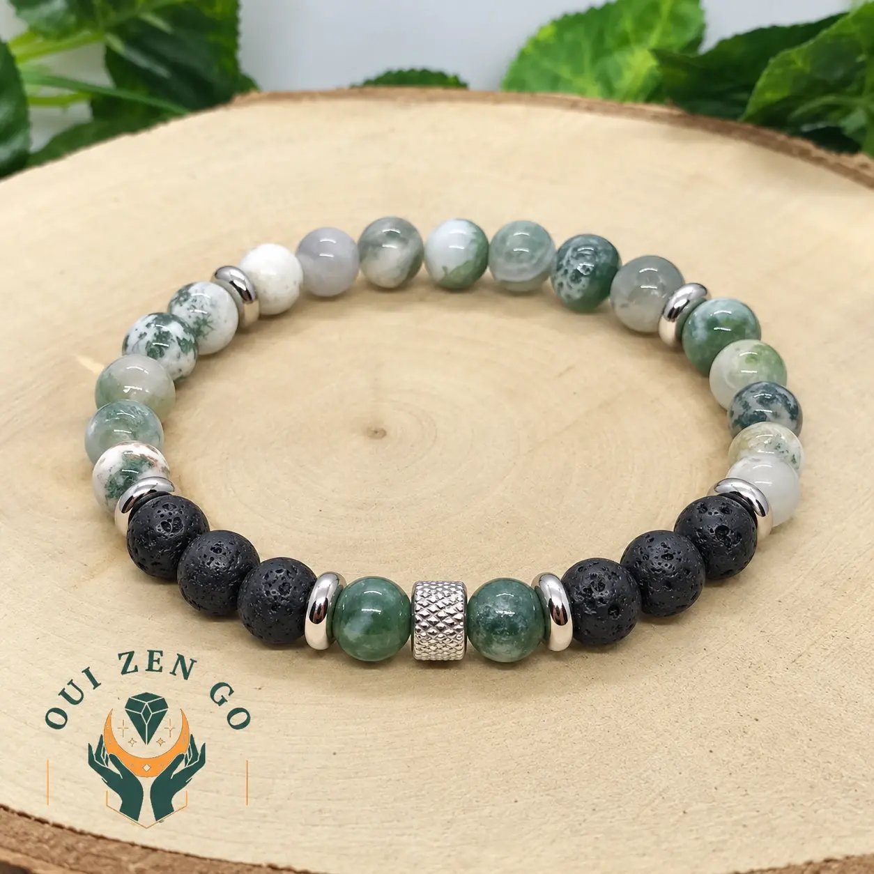 Bracelet homme en agate arbre et pierre de lave, collection Tiago