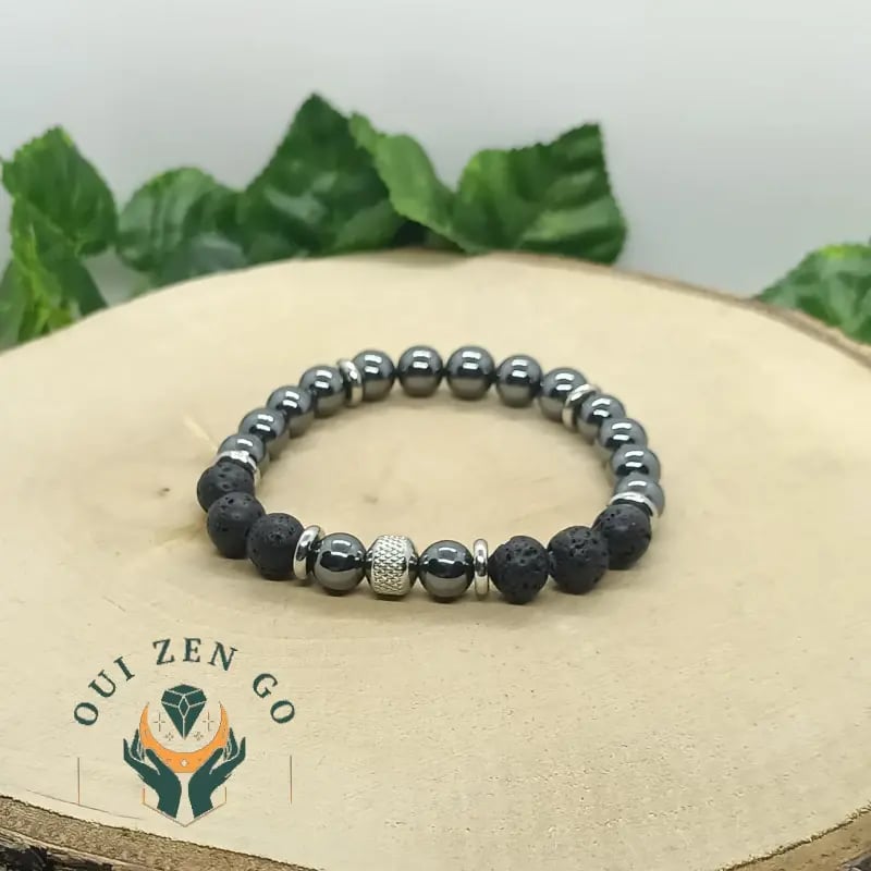 Bracelet homme en Hématite et pierre de lave, collection Tiago