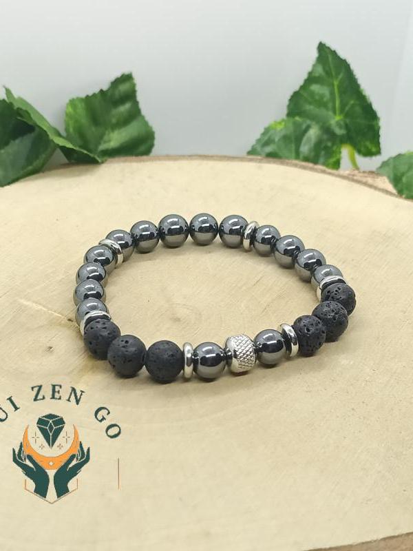 Bracelet hematite et pierre de lave 8 mm tiago 2