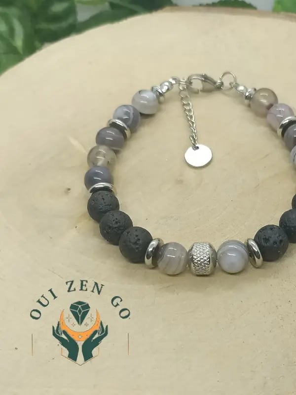 Bracelet homme agate botswana solide noir 1 