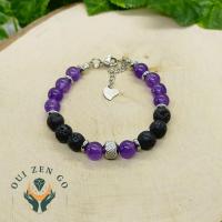 Bracelet homme amethyste et pierre de lave acier 1 