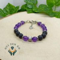 Bracelet homme amethyste et pierre de lave acier 2 