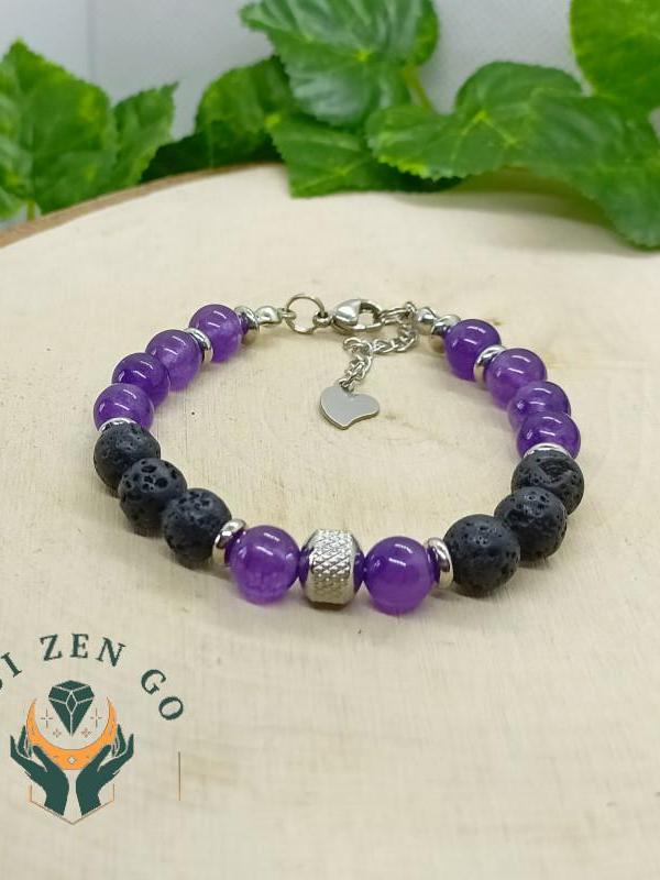Bracelet homme amethyste et pierre de lave acier 1 