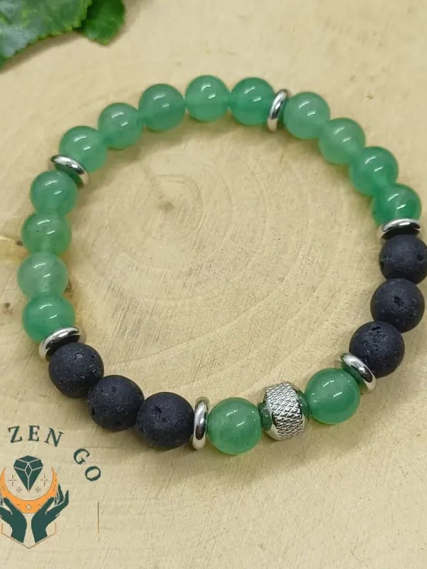 Bracelet homme aventurine et pierre de lave 2