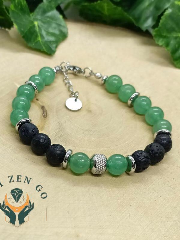 Bracelet homme aventurine et pierre de lave acier 2 