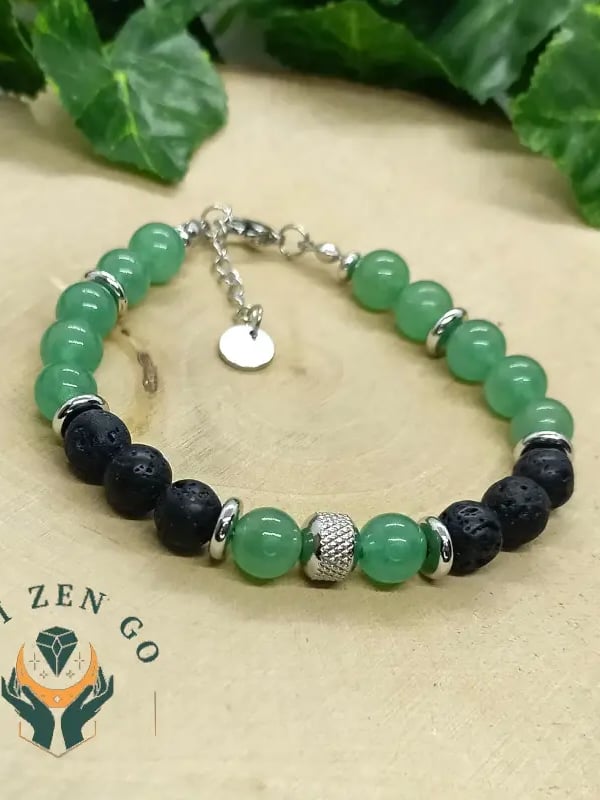 Bracelet homme aventurine et pierre de lave acier 1 