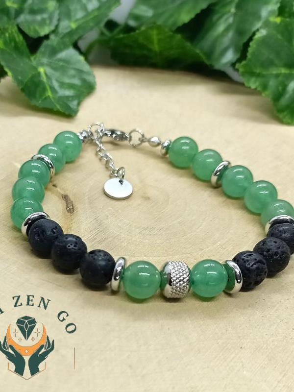 Bracelet homme aventurine et pierre de lave acier 2