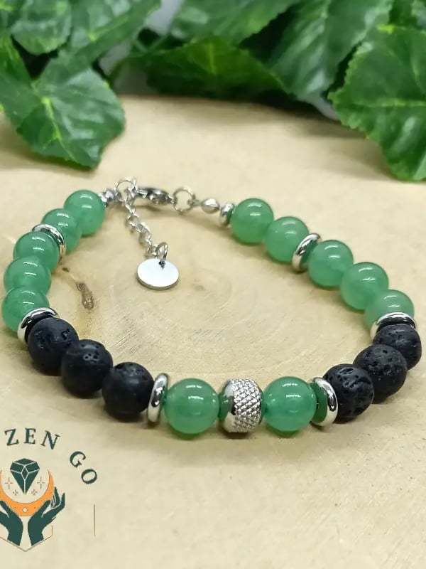 Bracelet homme aventurine et pierre de lave acier 2 