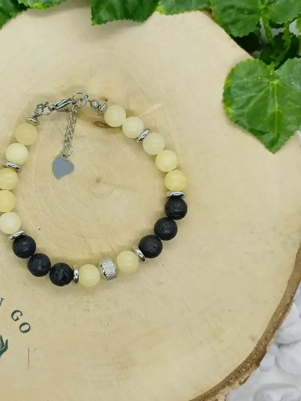 Bracelet homme calcite jaune et pierre de lave 1 
