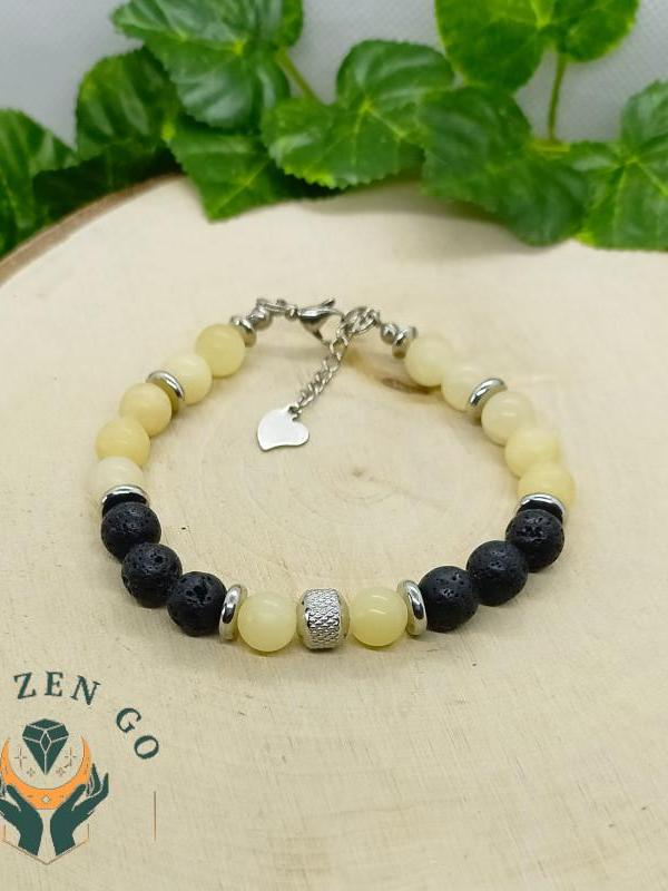 Bracelet homme calcite jaune et pierre de lave 3 