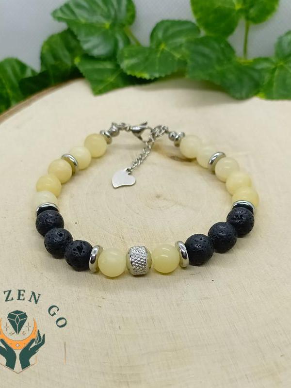 Bracelet homme calcite jaune et pierre de lave 3 