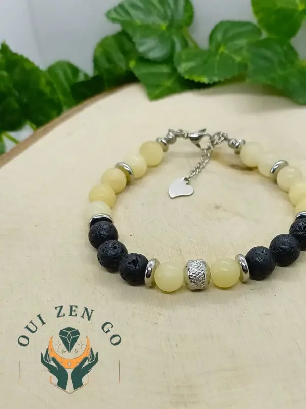 Bracelet homme calcite jaune et pierre de lave 3 