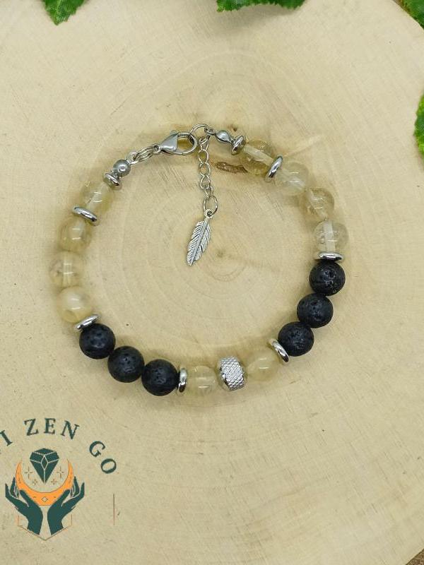 Bracelet homme citrine et pierre de lave 3 