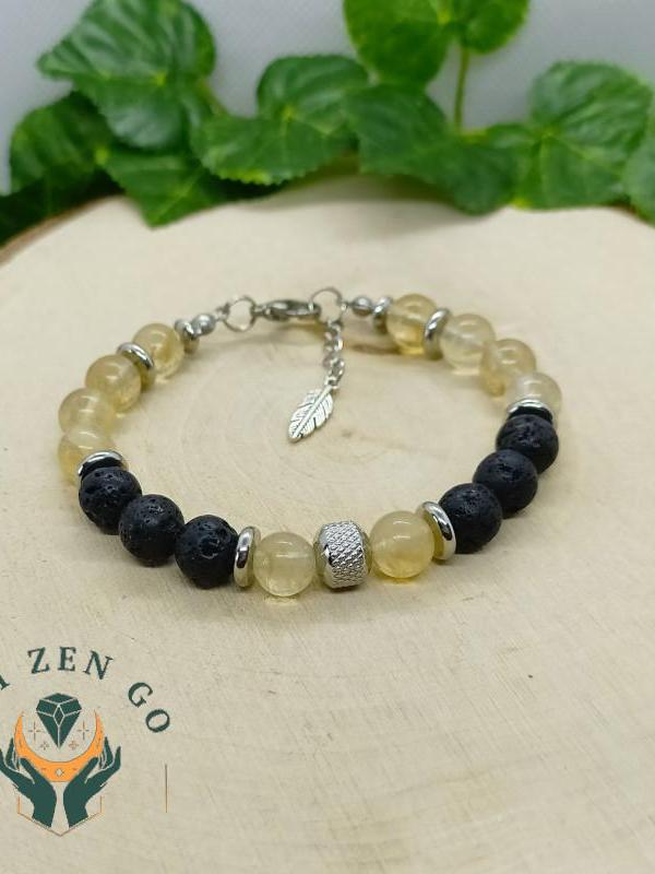 Bracelet homme citrine et pierre de lave 3 