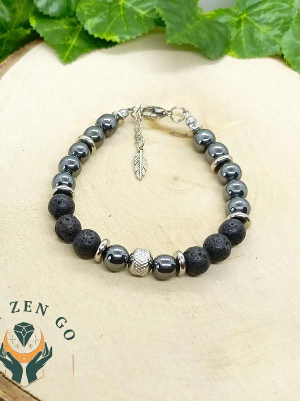 Bracelet homme hematite et pierre de lave 3 