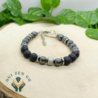 Bracelet homme hematite et pierre de lave 2 