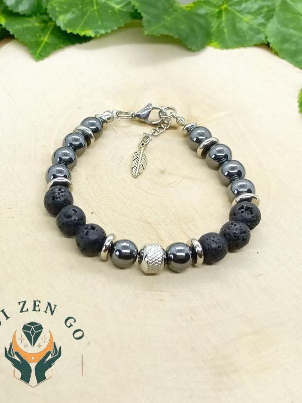 Bracelet homme hematite et pierre de lave 3