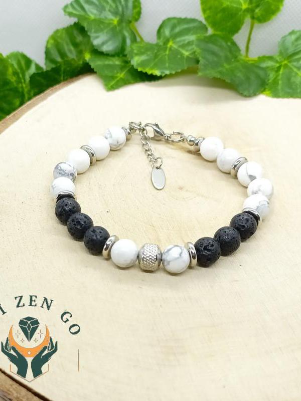 Bracelet homme howlite et pierre de lave 2