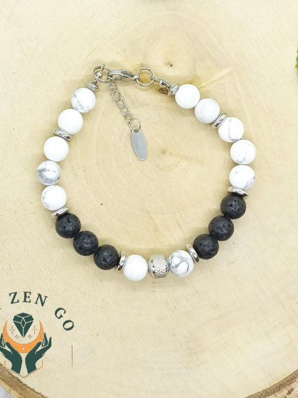 Bracelet homme howlite et pierre de lave 2 