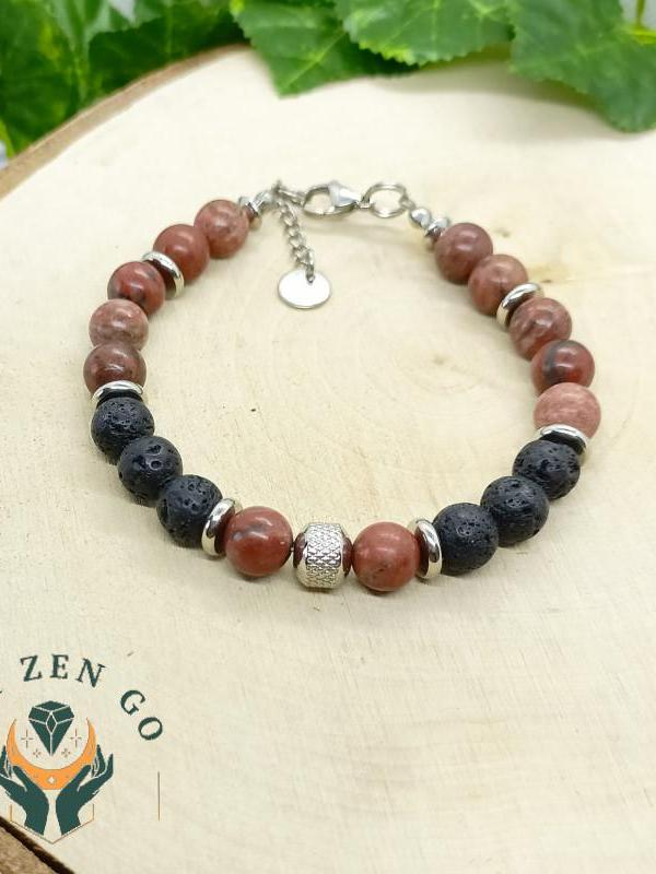 Bracelet homme jaspe breschia et pierre de lave 2