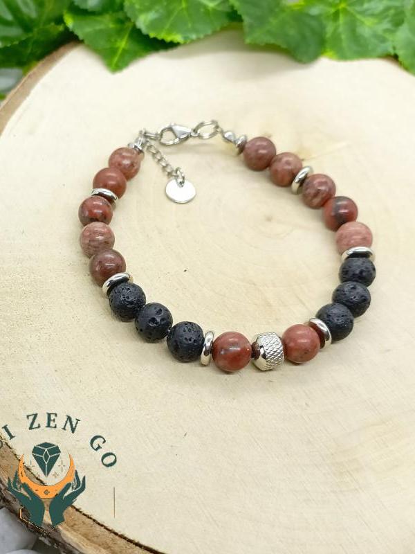 Bracelet homme jaspe breschia et pierre de lave 2 