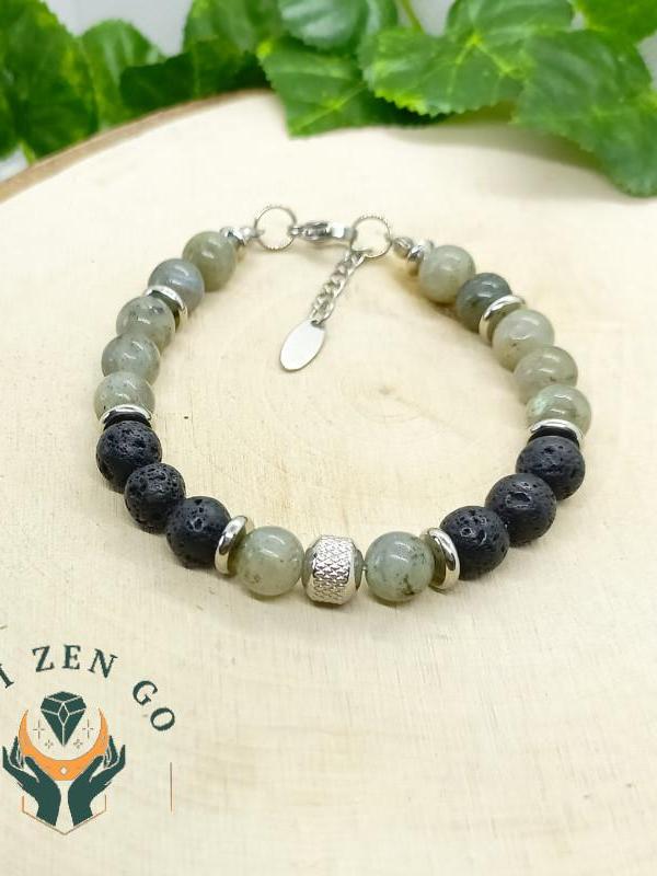 Bracelet homme labradorite et pierre de lave 3 