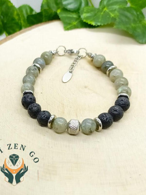 Bracelet homme labradorite et pierre de lave 3