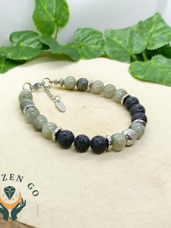 Bracelet homme labradorite et pierre de lave 3 