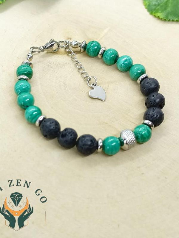 Bracelet homme malachite et pierre de lave 3 