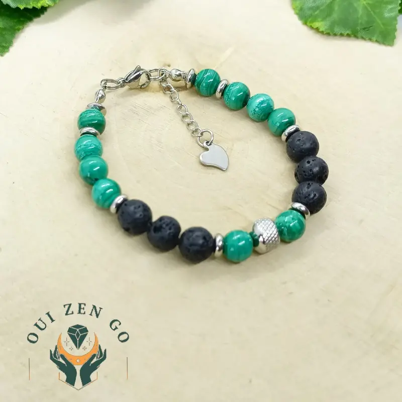 Bracelet homme malachite et pierre de lave