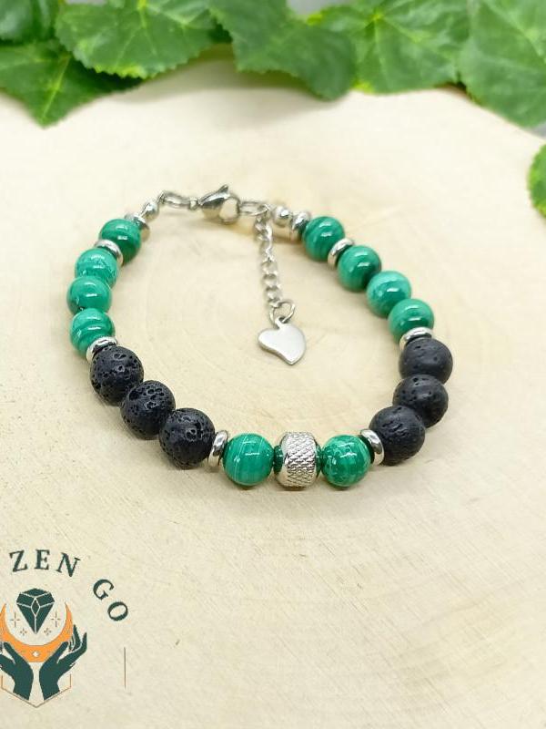 Bracelet homme malachite et pierre de lave 3 