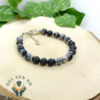 Bracelet homme obsidienne neige et pierre de lave 2 