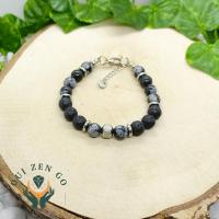 Bracelet homme obsidienne neige et pierre de lave 3 