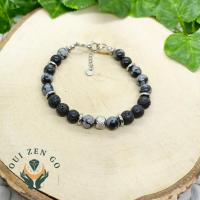 Bracelet homme obsidienne neige et pierre de lave 5 