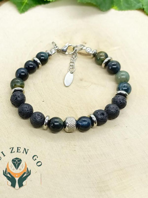 Bracelet homme oeil de faucon et pierre de lave 3