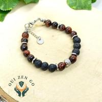 Bracelet homme oeil de taureau et pierre de lave 3 